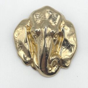 Vintage Gold Tone Elephant Head Scarf Clip High Polish Animal Statement Jewelry